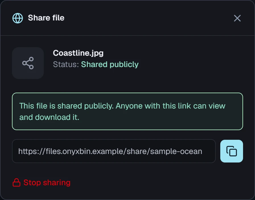 File sharing controls in OnyxBin